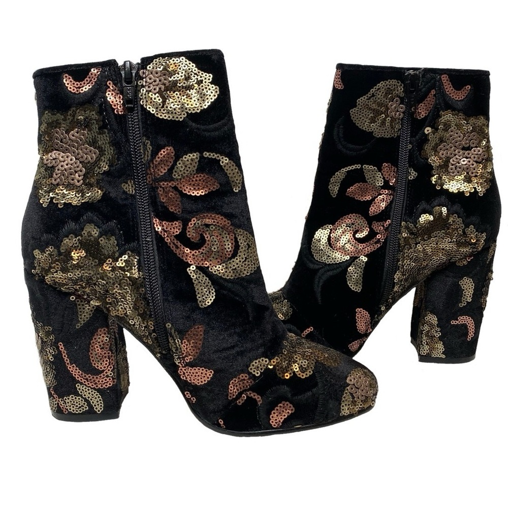 Aldo Black and Gold Sequin Ankle Heel Boots Like New Size 7.5